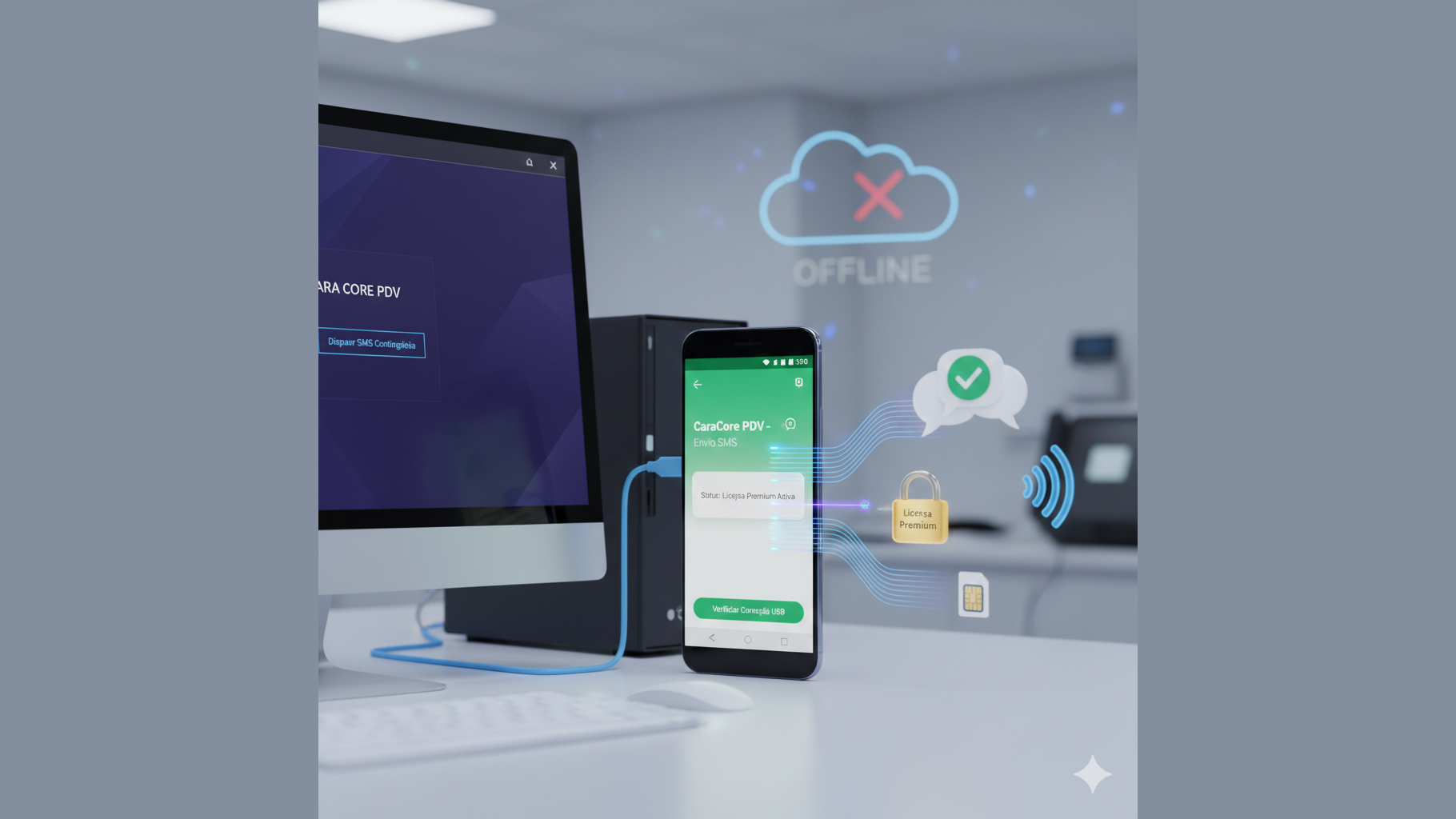 PDV Enviar SMS: app Android auxiliar do CaraCore PDV para envio de SMS e licença Premium